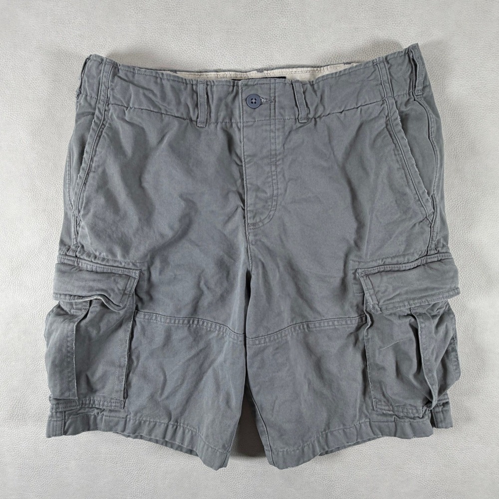 Abercrombie & Fitch Mens Gray Cotton Twill Cargo Shorts Size 32 Utility Rugged